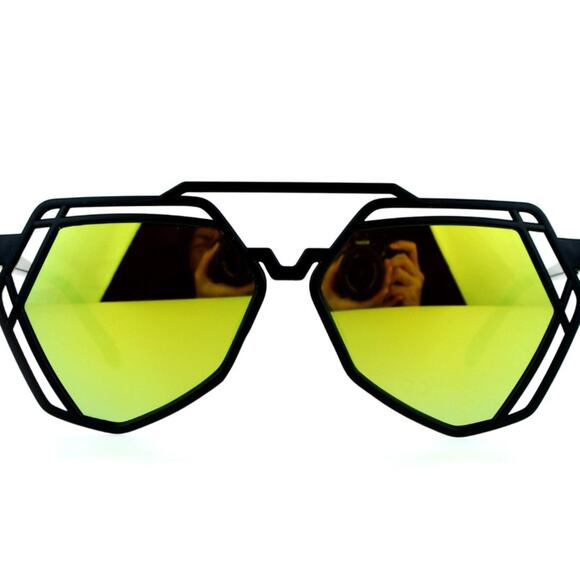 Retro hipster reflective mirror lens Art Deco wire lattice sunglasses - Picture 1 of 3